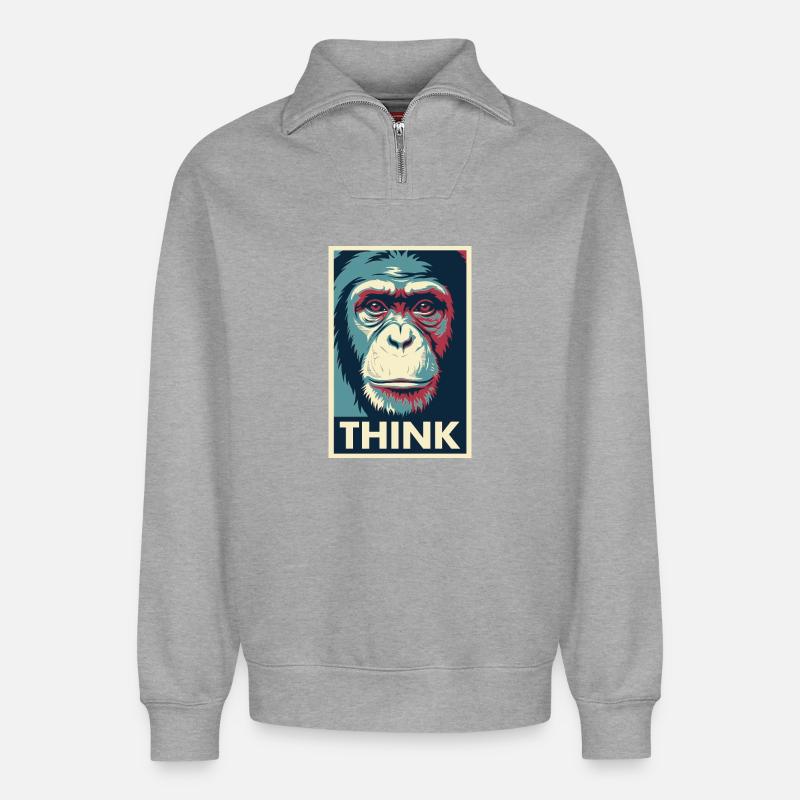 Affendenken Pop-Art-Poster - Relaxed Unisex Organic Half Zip Sweatshirt – von SPREAD - Grau meliert