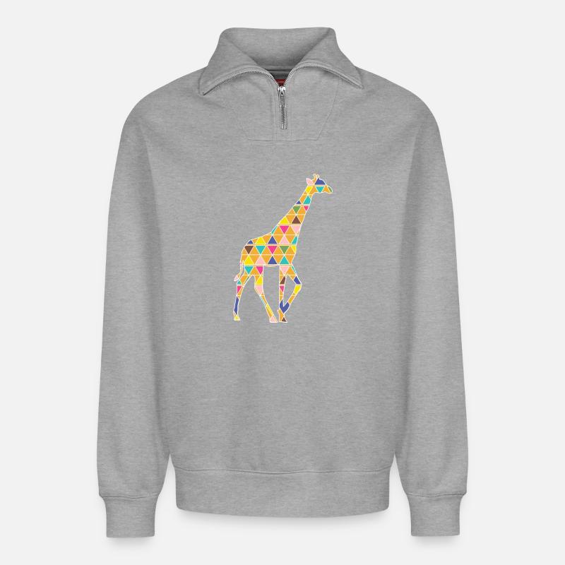 grafische Giraffe - Relaxed Unisex Organic Half Zip Sweatshirt – von SPREAD - Grau meliert