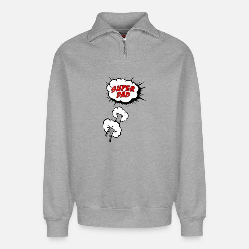 Super-Papa - Relaxed Unisex Organic Half Zip Sweatshirt – von SPREAD - Grau meliert