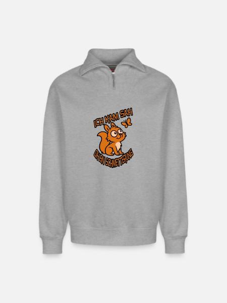 Verträumtes Eichhörnchen mit Spruch - Relaxed Unisex Organic Half Zip Sweatshirt – von SPREAD - Grau meliert