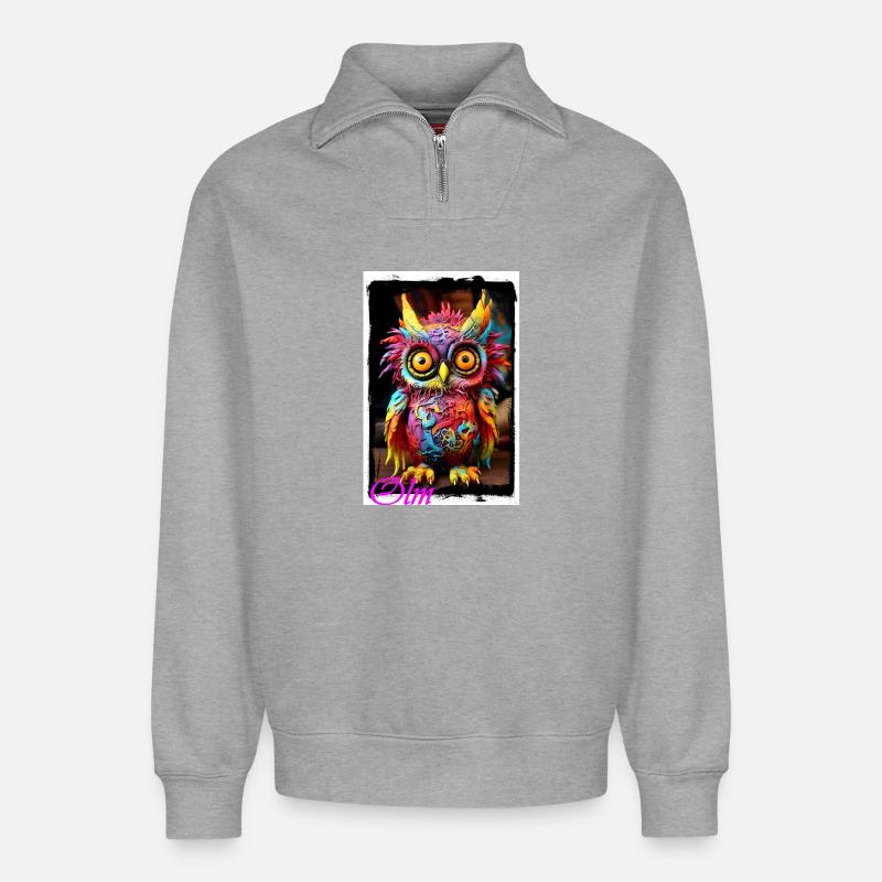 Bunte Fantasiewelt Eulenfigur Puppe Textil Märchen - Relaxed Unisex Organic Half Zip Sweatshirt – von SPREAD - Grau meliert