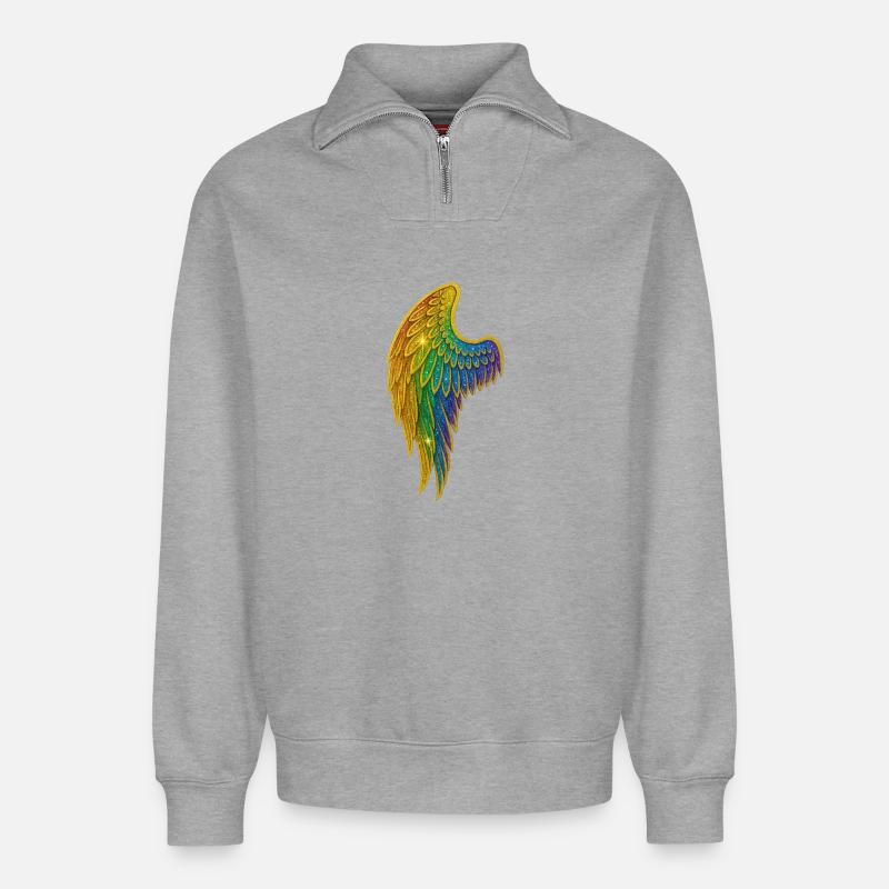 Regenbogen Glitzer Flügel - Relaxed Unisex Organic Half Zip Sweatshirt – von SPREAD - Grau meliert
