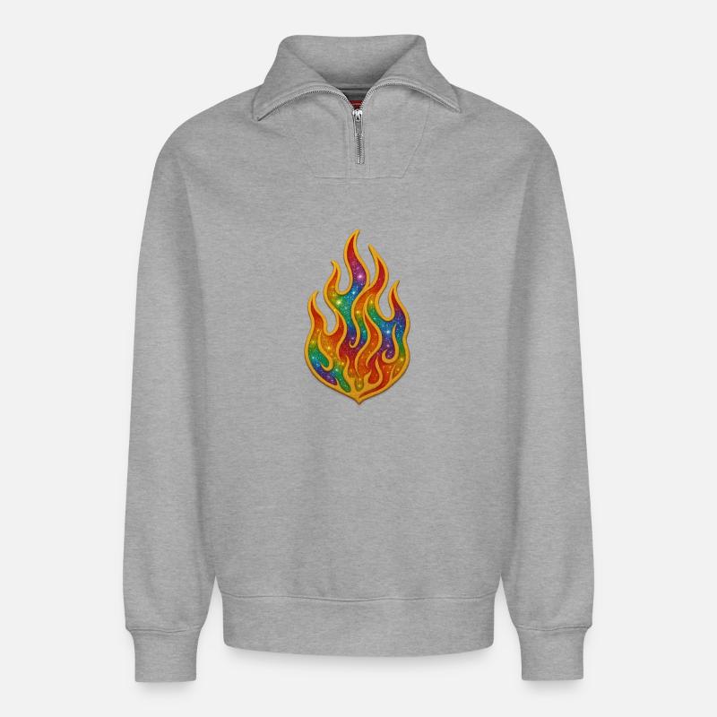 Rainbow Fire Patch - Relaxed Unisex Organic Half Zip Sweatshirt – by SPREAD - heather grey
