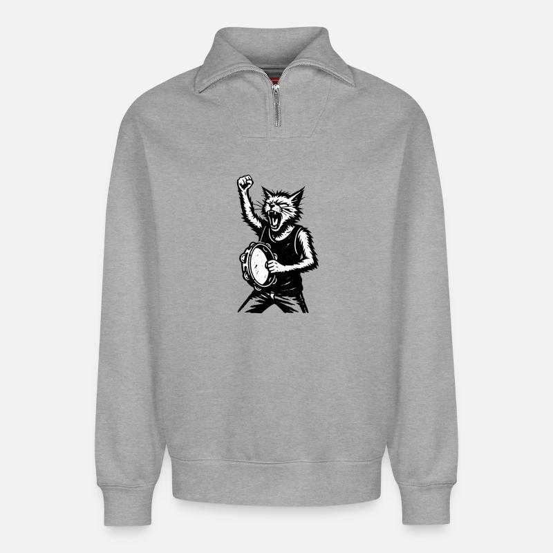 Batteur Chat Storm - Sweat unisexe décontracté en coton biologique à demi-zip – de SPREAD - gris chiné