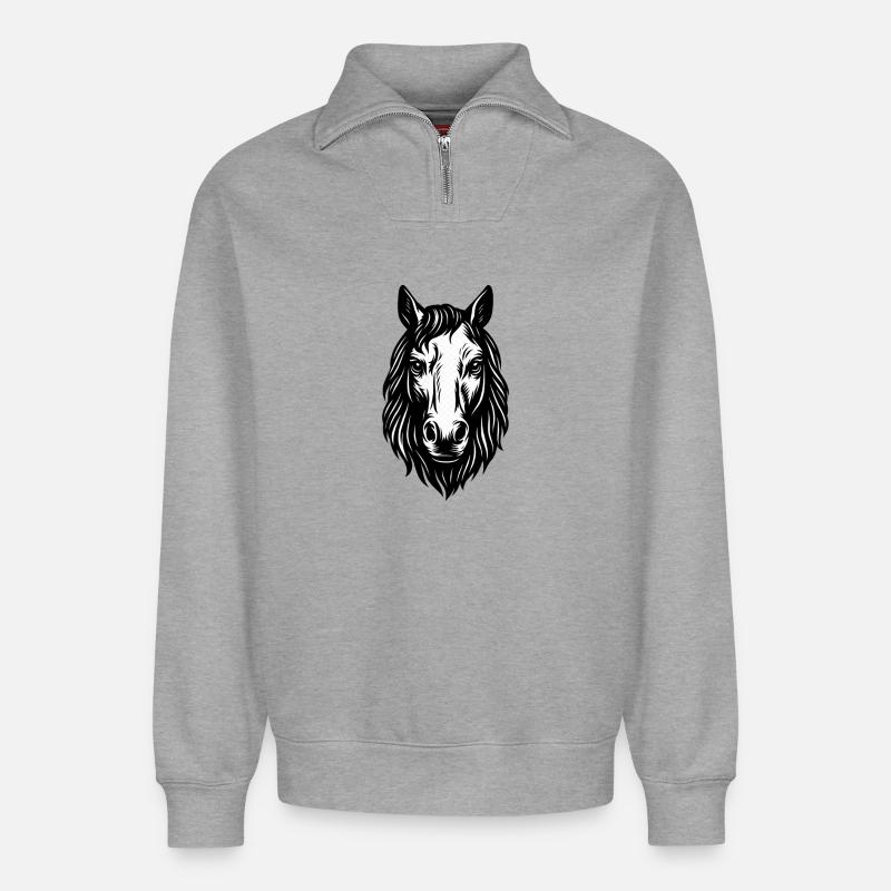 Pferdekopf Linienkunst - Relaxed Unisex Organic Half Zip Sweatshirt – von SPREAD - Grau meliert