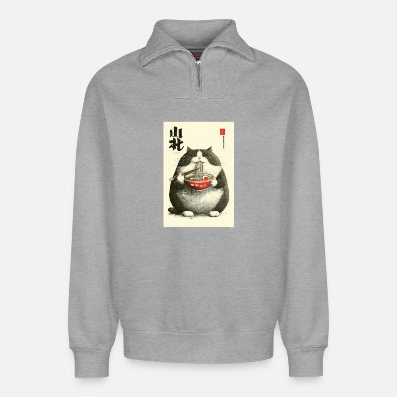 Chonky Cat Ramen Ukiyo-e - Relaxed Unisex Organic Half Zip Sweatshirt – von SPREAD - Grau meliert