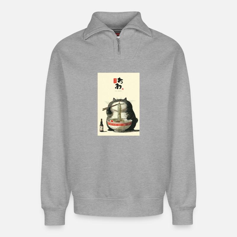 Pummeliges Katzen-Nudelfest - Relaxed Unisex Organic Half Zip Sweatshirt – von SPREAD - Grau meliert