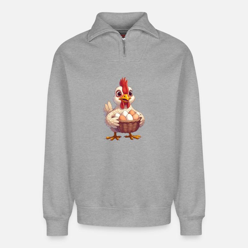 Huhn mit Eierkorb - Relaxed Unisex Organic Half Zip Sweatshirt – von SPREAD - Grau meliert