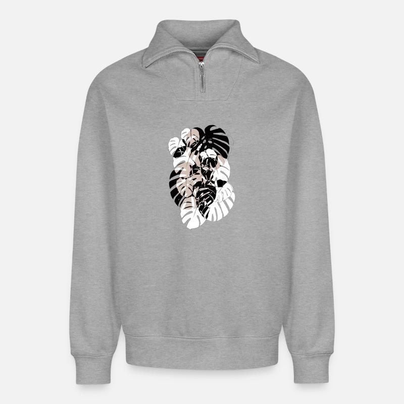 MONSTERA - Sweat unisexe décontracté en coton biologique à demi-zip – de SPREAD - gris chiné
