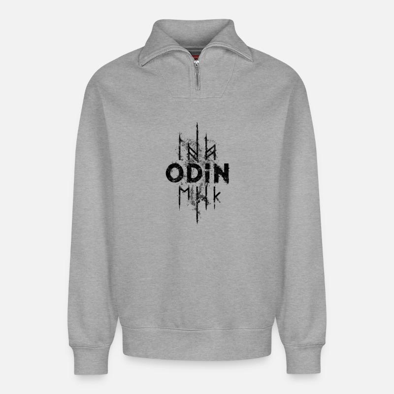 Odin-Runen-Wikinger-Edda-Gott - Relaxed Unisex Organic Half Zip Sweatshirt – von SPREAD - Grau meliert