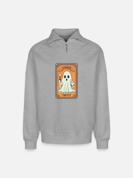 Tarot Card Ghost with Stick - Relaxed Unisex Organic Half Zip Sweatshirt – by SPREAD - heather grey