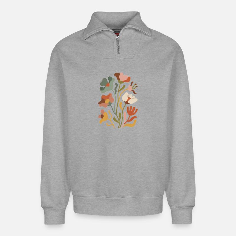 Boho Wildblumen – Blühende Harmonie - Relaxed Unisex Organic Half Zip Sweatshirt – von SPREAD - Grau meliert