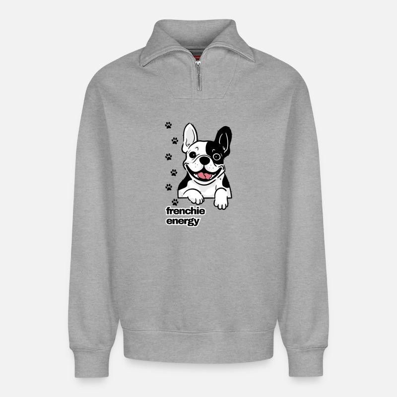 Frenchie Energy - Relaxed Unisex Organic Half Zip Sweatshirt – von SPREAD - Grau meliert
