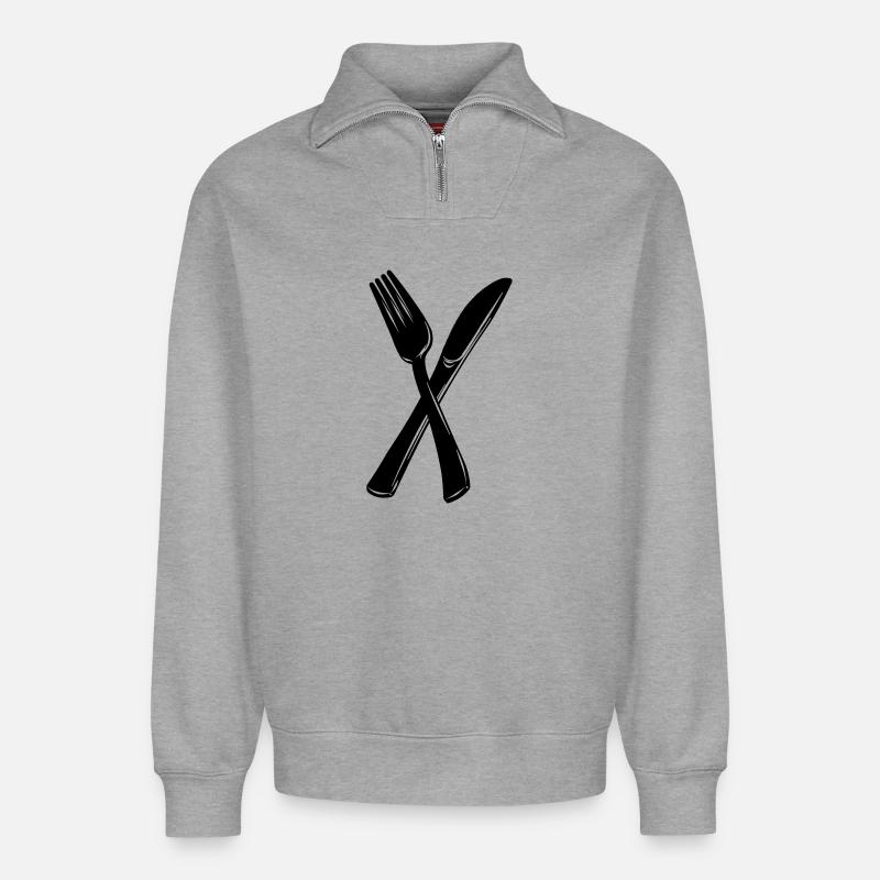 Messer und Gabel - Relaxed Unisex Organic Half Zip Sweatshirt – von SPREAD - Grau meliert