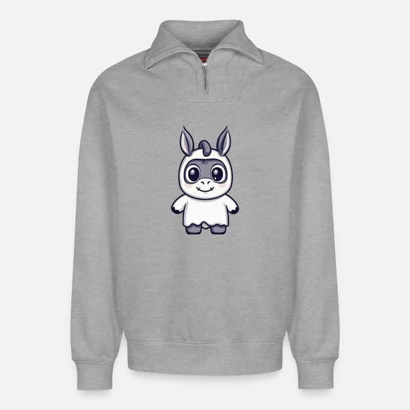 Esel Halloween Geist - Relaxed Unisex Organic Half Zip Sweatshirt – von SPREAD - Grau meliert