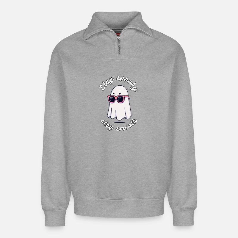 Geist mit Sonnenbrillen Stil - Relaxed Unisex Organic Half Zip Sweatshirt – von SPREAD - Grau meliert