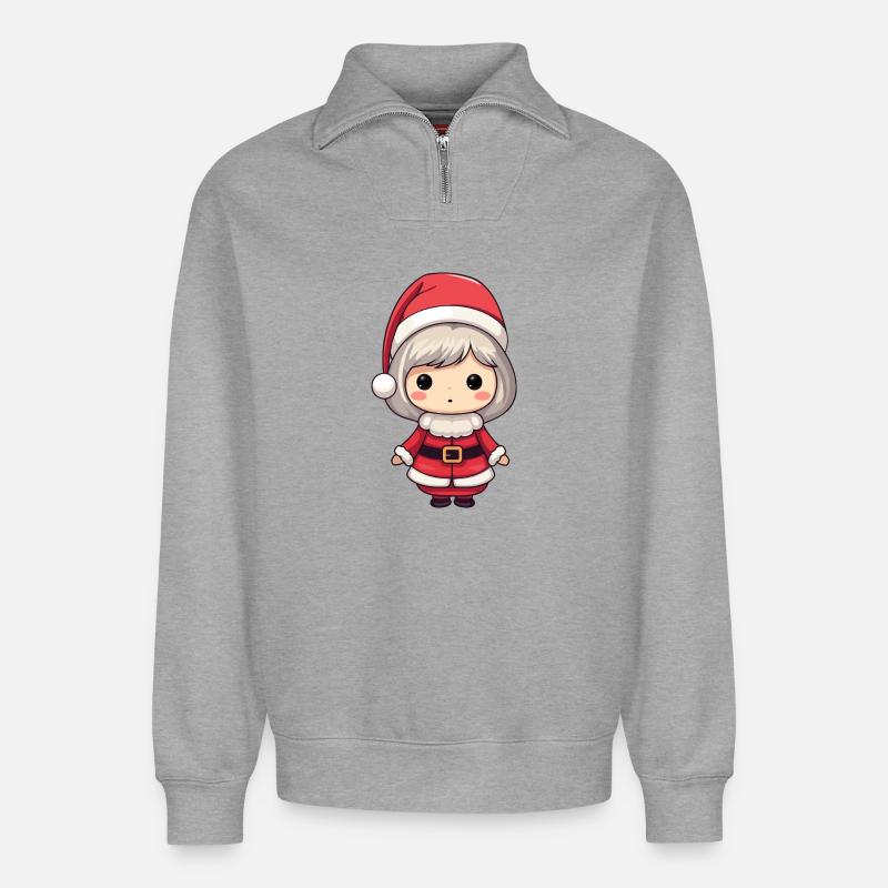 Chibi Santa Mädchen - Relaxed Unisex Organic Half Zip Sweatshirt – von SPREAD - Grau meliert