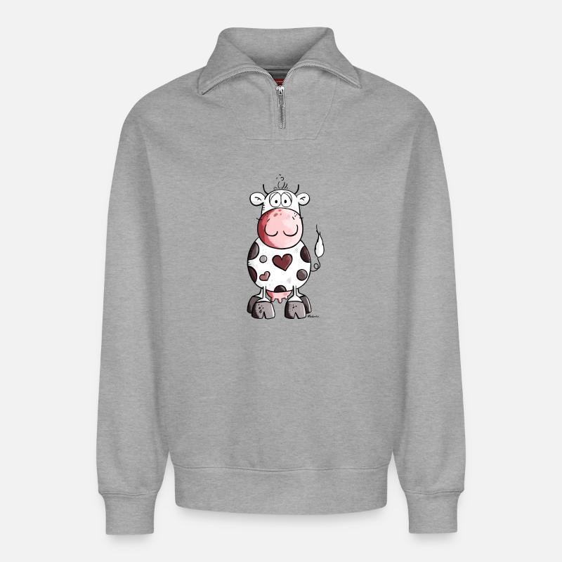 Verliebte Kuh - Relaxed Unisex Organic Half Zip Sweatshirt – von SPREAD - Grau meliert