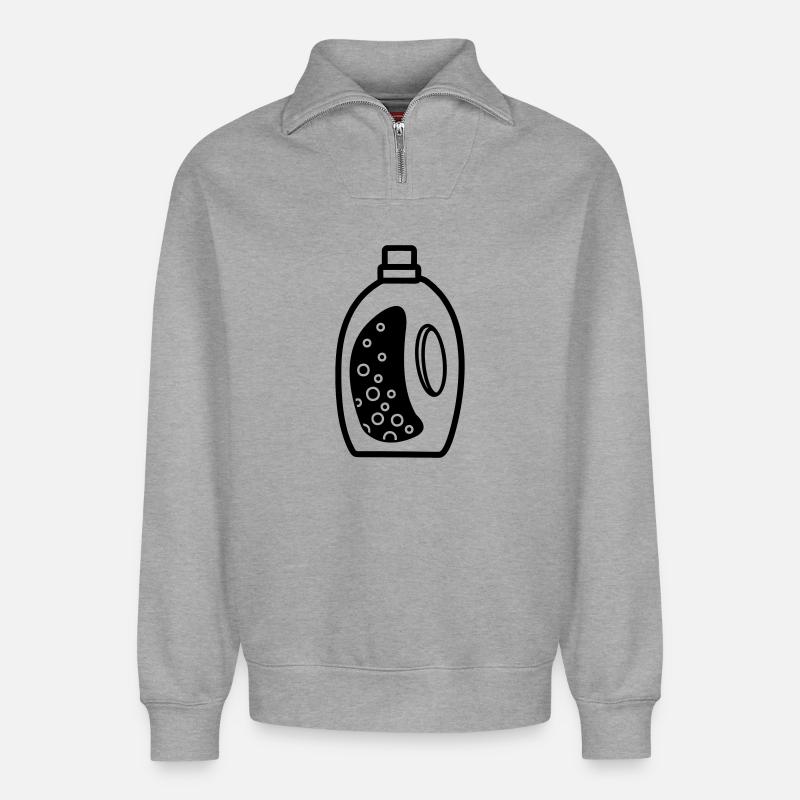 Flacon de détergent - Sweat unisexe décontracté en coton biologique à demi-zip – de SPREAD - gris chiné