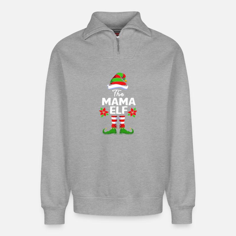 Elfe Elf Weihnachtsgeschenk Mutter Mama - Relaxed Unisex Organic Half Zip Sweatshirt – von SPREAD - Grau meliert
