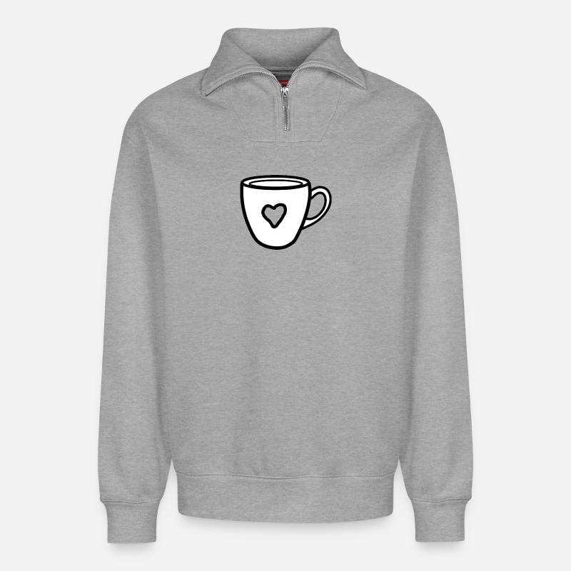Kaffeebecher mit Herz - Relaxed Unisex Organic Half Zip Sweatshirt – von SPREAD - Grau meliert