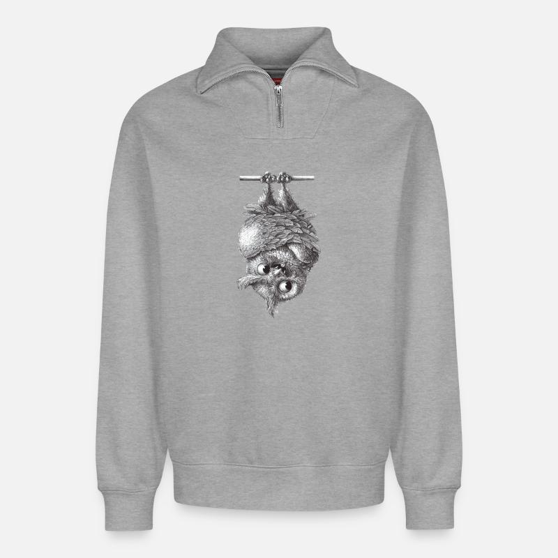Vampire Owl - Dracula Owl - Sweat unisexe décontracté en coton biologique à demi-zip – de SPREAD - gris chiné