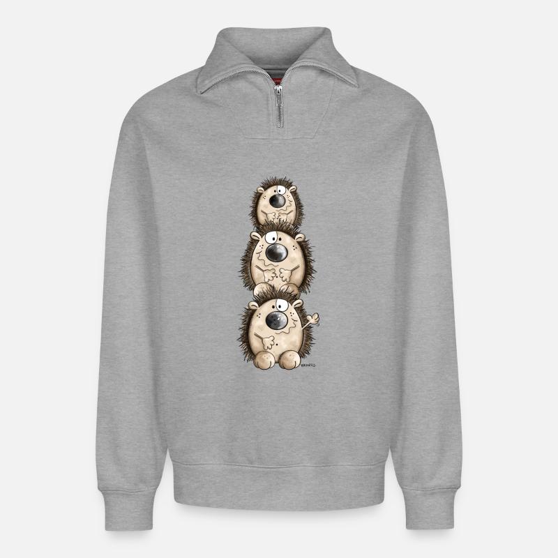 Igel Turm - Relaxed Unisex Organic Half Zip Sweatshirt – von SPREAD - Grau meliert