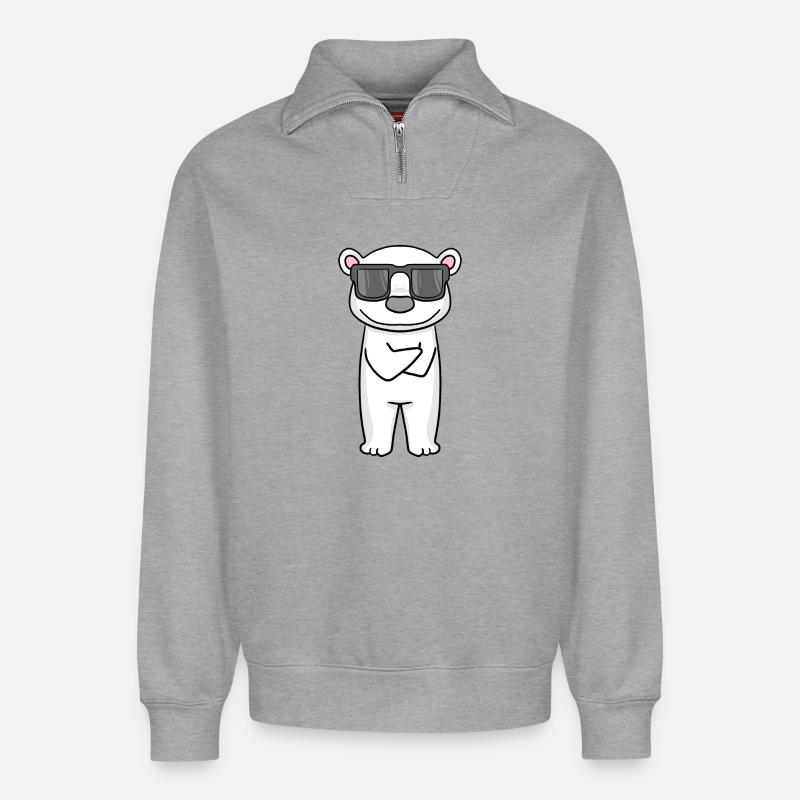 cooler Eisbär mit Sonnenbrille - Relaxed Unisex Organic Half Zip Sweatshirt – von SPREAD - Grau meliert