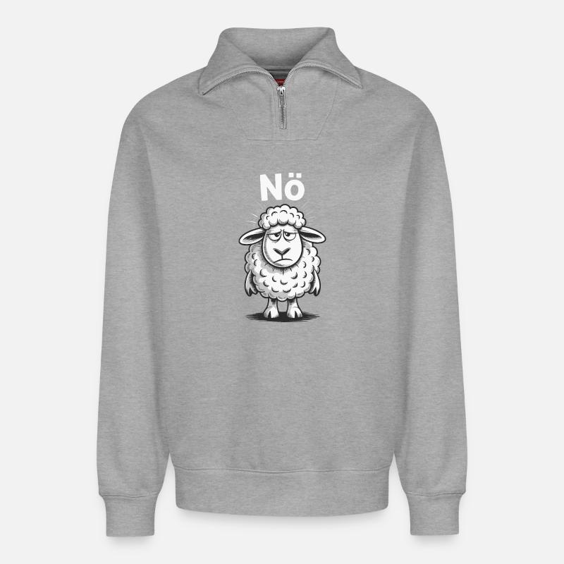 NÖ – grummeliges Schaf Humor Design - Relaxed Unisex Organic Half Zip Sweatshirt – von SPREAD - Grau meliert