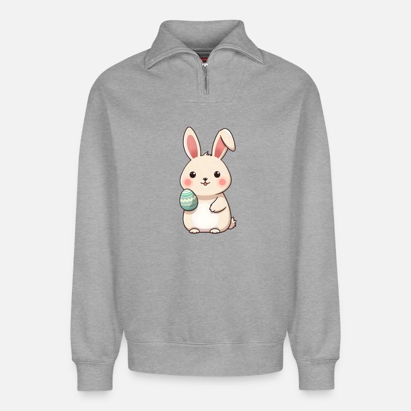 Lapin de Pâques - Sweat unisexe décontracté en coton biologique à demi-zip – de SPREAD - gris chiné