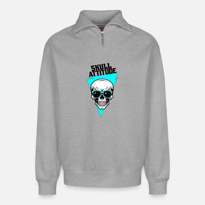 Crâne avec Lunettes  - Sweat unisexe décontracté en coton biologique à demi-zip – de SPREAD - gris chiné
