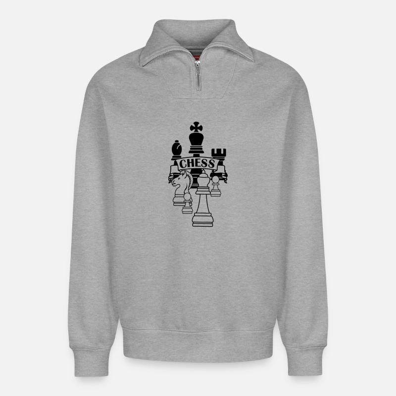 Schachlogo - Relaxed Unisex Organic Half Zip Sweatshirt – von SPREAD - Grau meliert