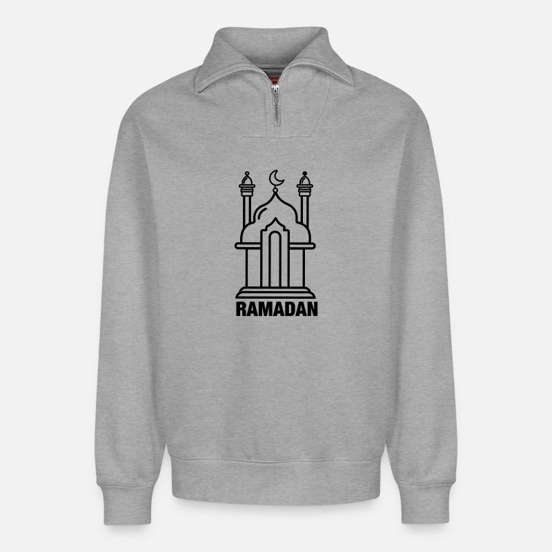 Ramadan Mosque transparent - Relaxed Unisex Organic Half Zip Sweatshirt – by SPREAD - heather grey