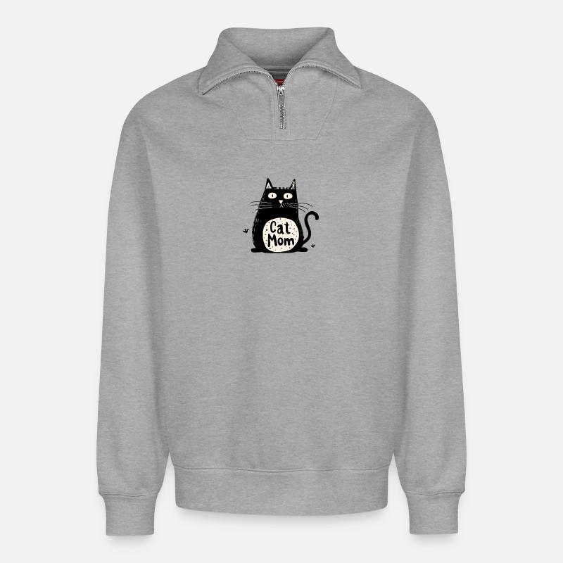 Cat Mom - Relaxed Unisex Organic Half Zip Sweatshirt – von SPREAD - Grau meliert
