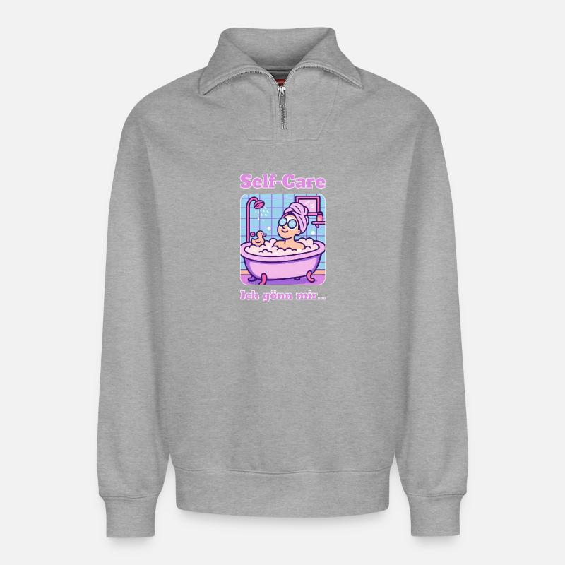 Self-Care - Relaxed Unisex Organic Half Zip Sweatshirt – von SPREAD - Grau meliert