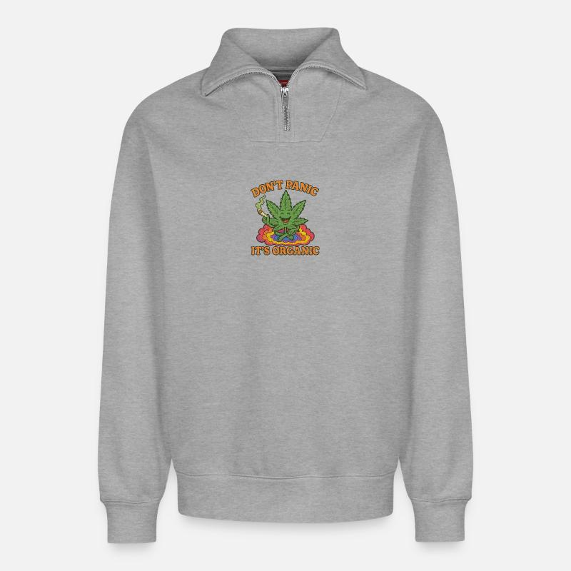 Peace, Puff & Plants - Relaxed Unisex Organic Half Zip Sweatshirt – von SPREAD - Grau meliert