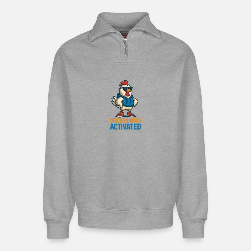 Hühnermodus Aktiviert - Relaxed Unisex Organic Half Zip Sweatshirt – von SPREAD - Grau meliert