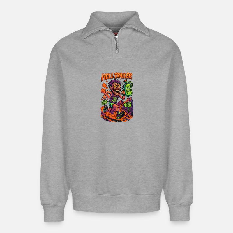 Hell Trailer - Crazy Trailrunner - Relaxed Unisex Organic Half Zip Sweatshirt – by SPREAD - heather grey