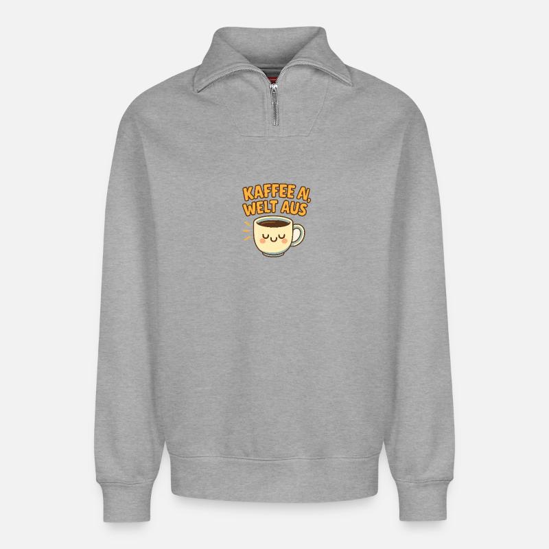 Kaffeewelt Spaßmotiv - Relaxed Unisex Organic Half Zip Sweatshirt – von SPREAD - Grau meliert