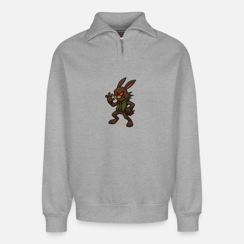 Warwick-Toni-Bunny (DefintelyNotBunny) - Sweat unisexe décontracté en coton biologique à demi-zip – de SPREAD - gris chiné