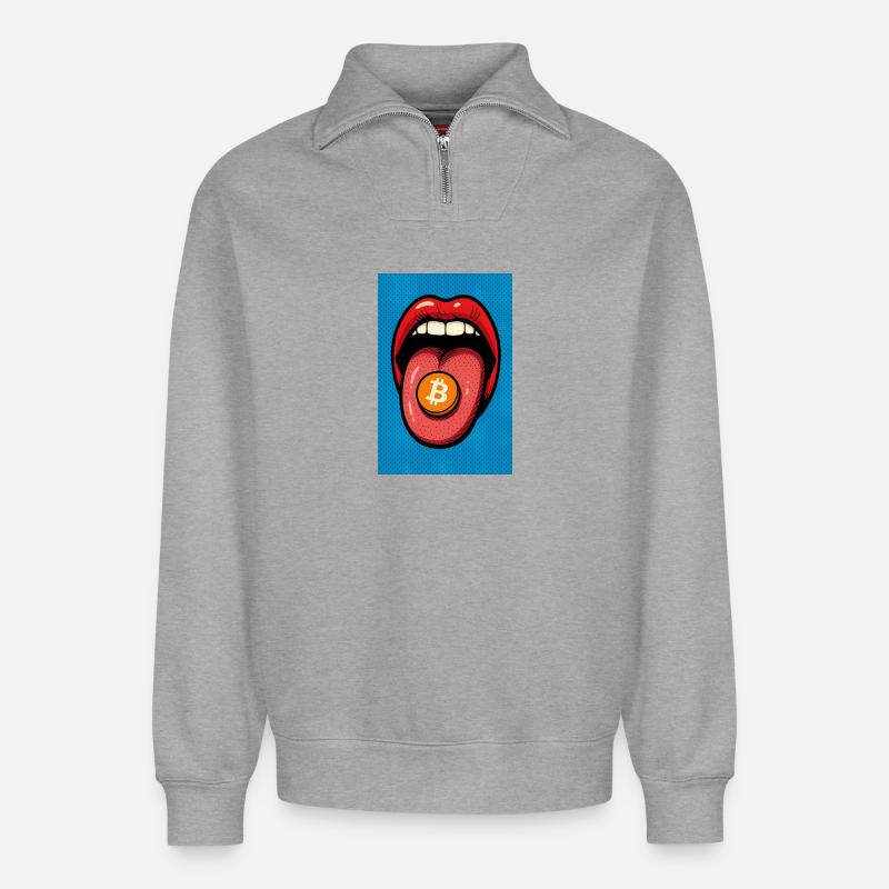 Pop Art Bitcoin Motif - Sweat unisexe décontracté en coton biologique à demi-zip – de SPREAD - gris chiné