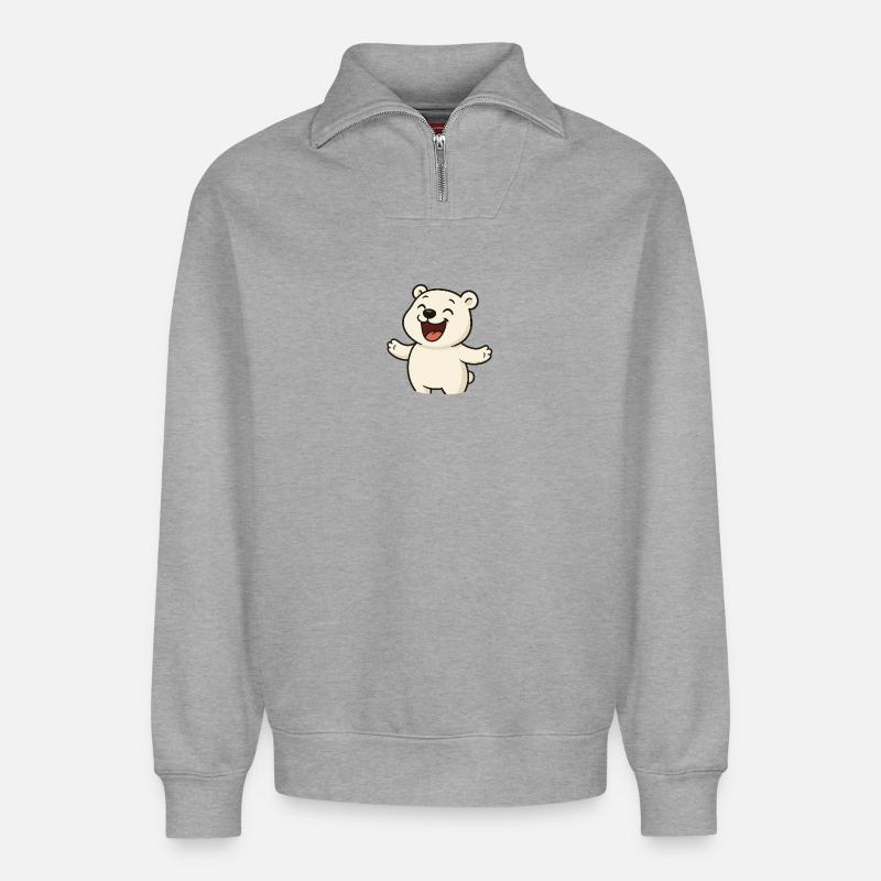 Lachender_Eisbaer - Sweat unisexe décontracté en coton biologique à demi-zip – de SPREAD - gris chiné