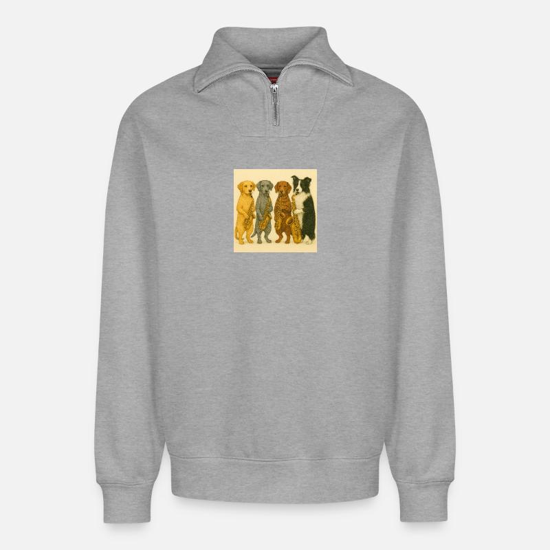 Hunde mit Saxofonen Illustration - Relaxed Unisex Organic Half Zip Sweatshirt – von SPREAD - Grau meliert