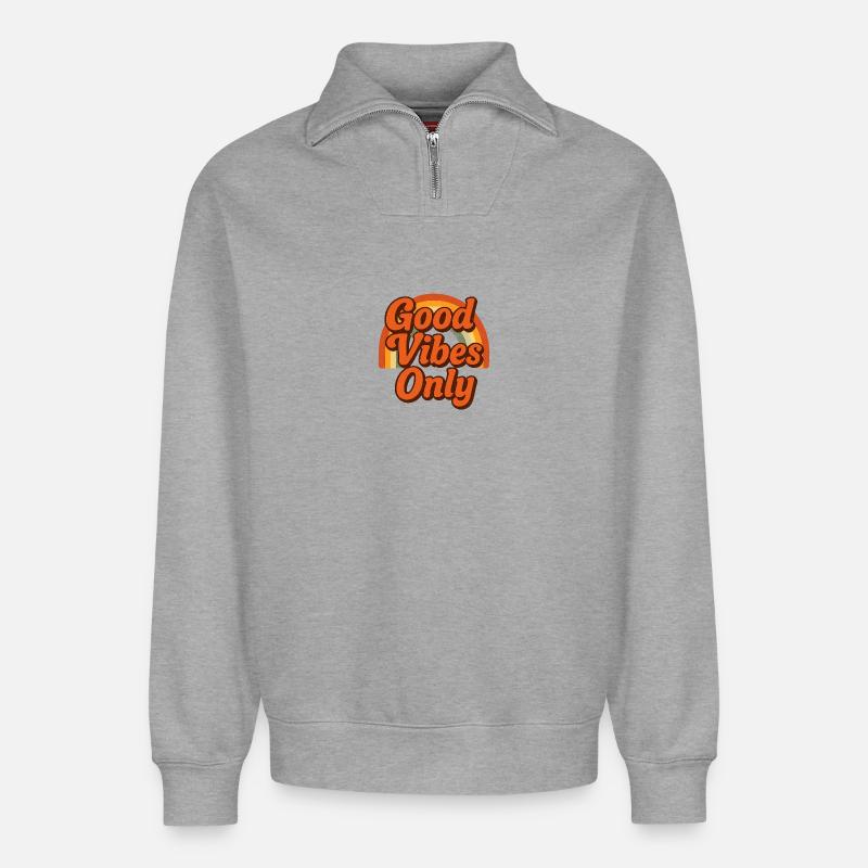 "Gute Vibes" Only Retro Rainbow - Relaxed Unisex Organic Half Zip Sweatshirt – von SPREAD - Grau meliert