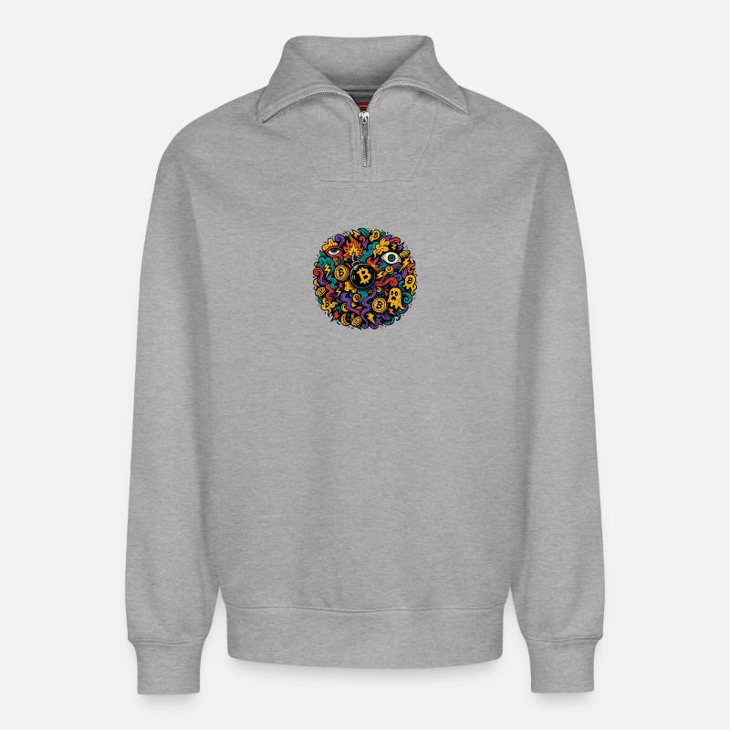 Vulkanischer Bitcoin Chaos Design - Relaxed Unisex Organic Half Zip Sweatshirt – von SPREAD - Grau meliert