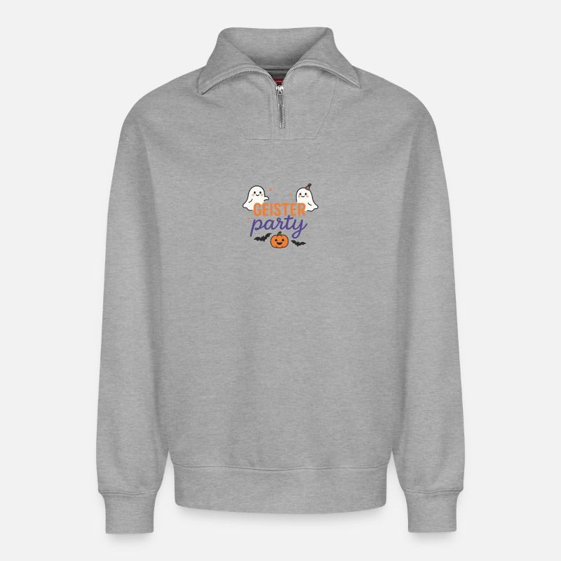 Halloweengeister Party Design - Relaxed Unisex Organic Half Zip Sweatshirt – von SPREAD - Grau meliert