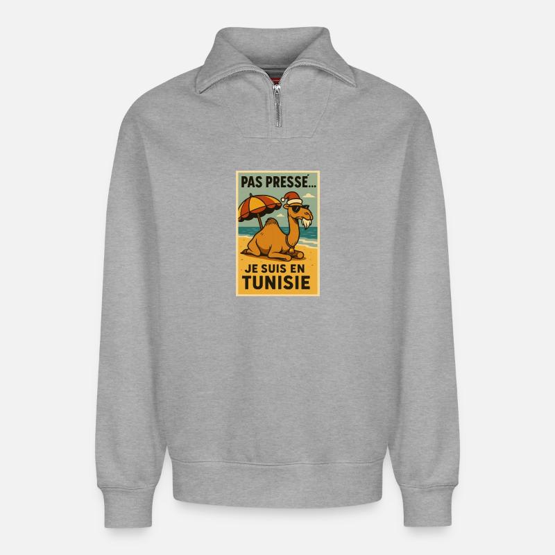 Weihnachtskamel in Tunesien - Relaxed Unisex Organic Half Zip Sweatshirt – von SPREAD - Grau meliert