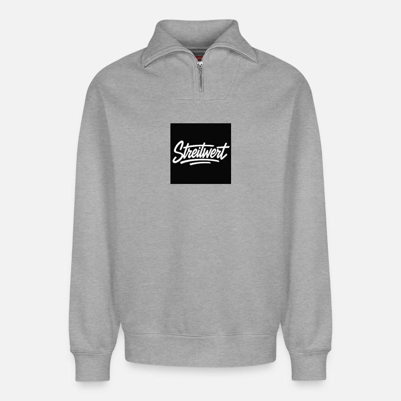 Streitwert Script Logo Schwarz - Relaxed Unisex Organic Half Zip Sweatshirt – von SPREAD - Grau meliert