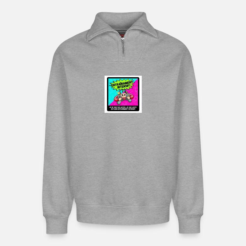 Intensives Gamer-Training - Relaxed Unisex Organic Half Zip Sweatshirt – von SPREAD - Grau meliert