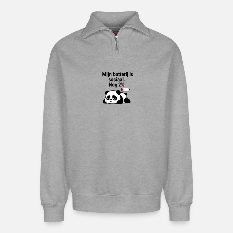 Introvertierter Panda - Relaxed Unisex Organic Half Zip Sweatshirt – von SPREAD - Grau meliert